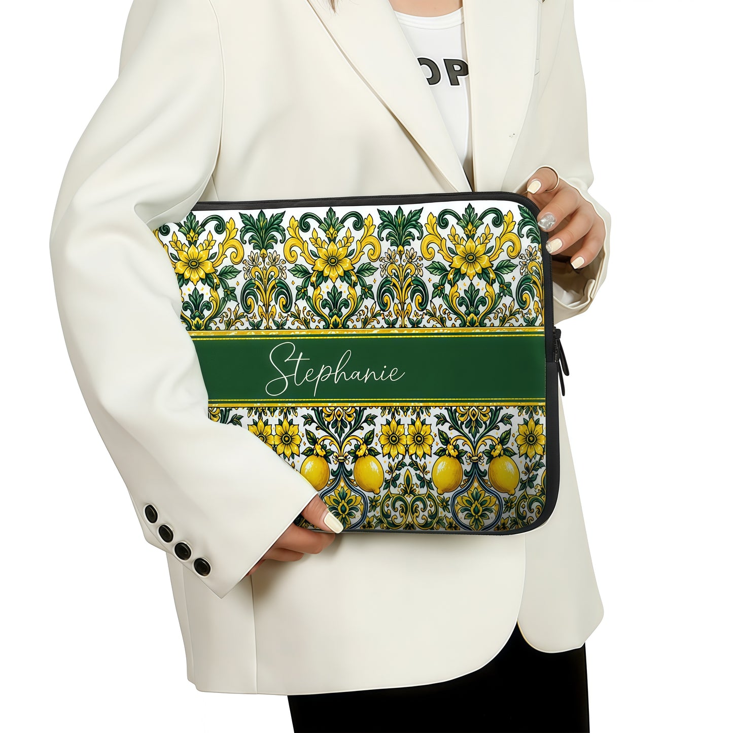 Mediterranean Style & Majolica Print Sun-Kissed Limoncello - Personalized Laptop Bag