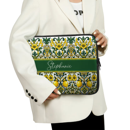 Mediterranean Style & Majolica Print Sun-Kissed Limoncello - Personalized Laptop Bag