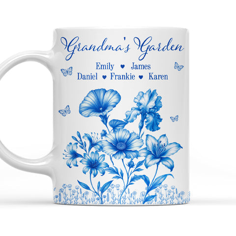 Grandma Garden Toile Flowers - Personalized Coffee Mug