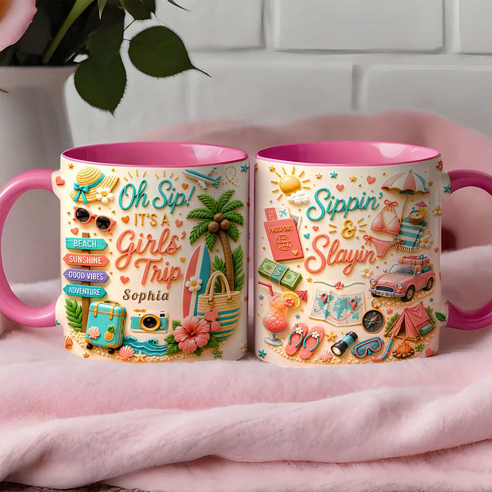 Oh Sip! It's a Girls' Trip - Personalized Girls' Trip Accent Mug - Gifts For Girls Trip