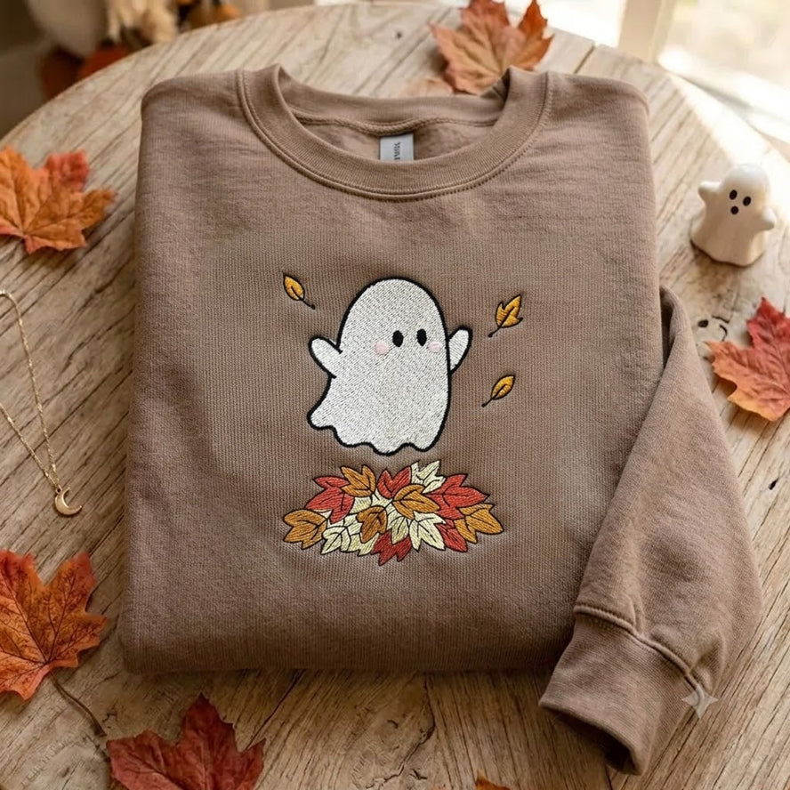 Embroidered Fall Ghost - Halloween Shirt