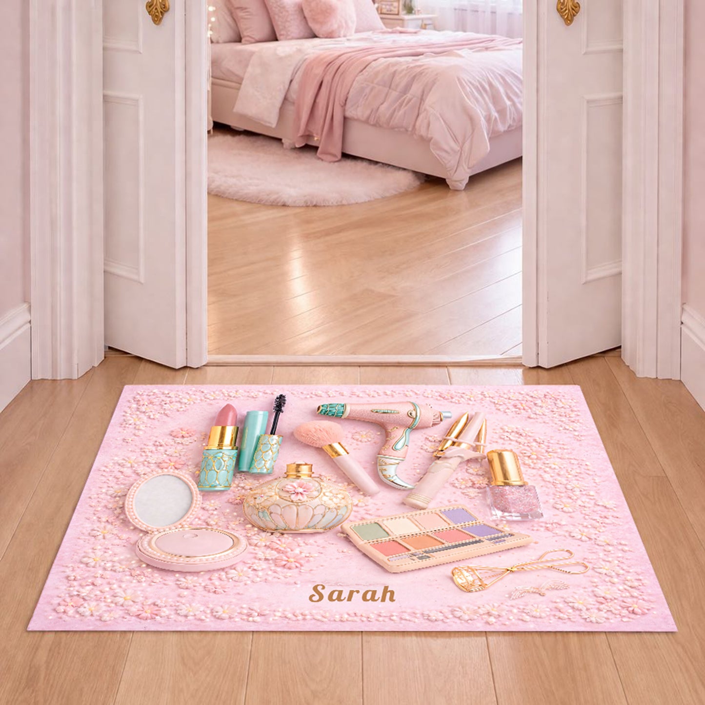 Personalized Makeup Doormat For Makeup Lovers – Custom Name Beauty Room Rug for Bedroom, Bathroom, Vanity Decor - Personalized Doormat