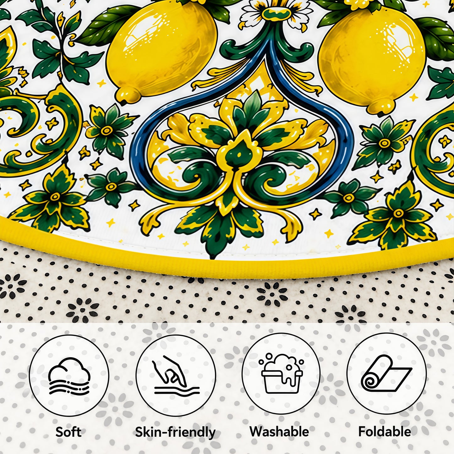 Mediterranean Style & Majolica Print Sun-Kissed Limoncello - Personalized Round Rug