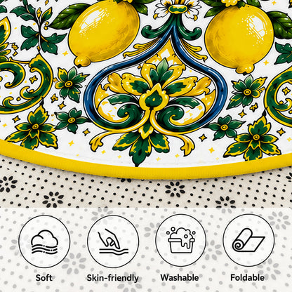 Mediterranean Style & Majolica Print Sun-Kissed Limoncello - Personalized Round Rug