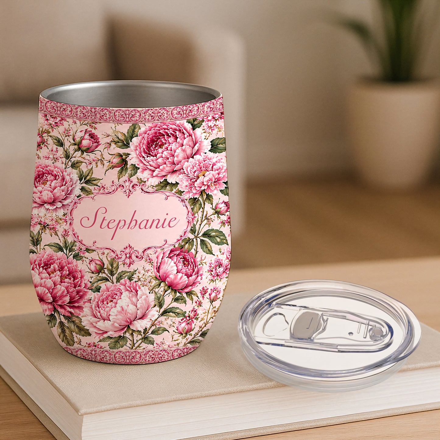 Charming Peony Paradise & Baroque Pattern - Personalized Wine Tumbler