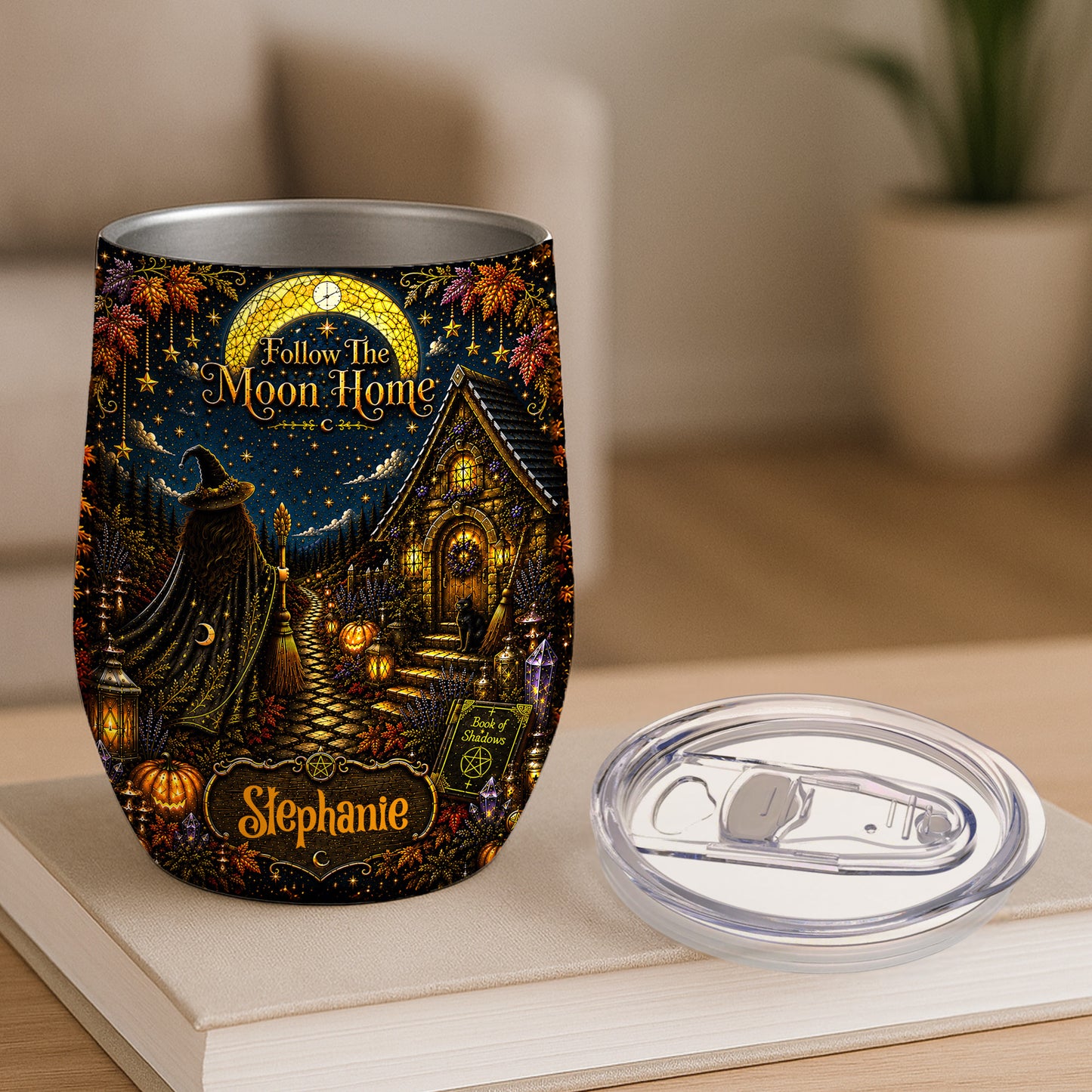 Follow The Moon Home - Personalized Witchcraft Wine Tumbler