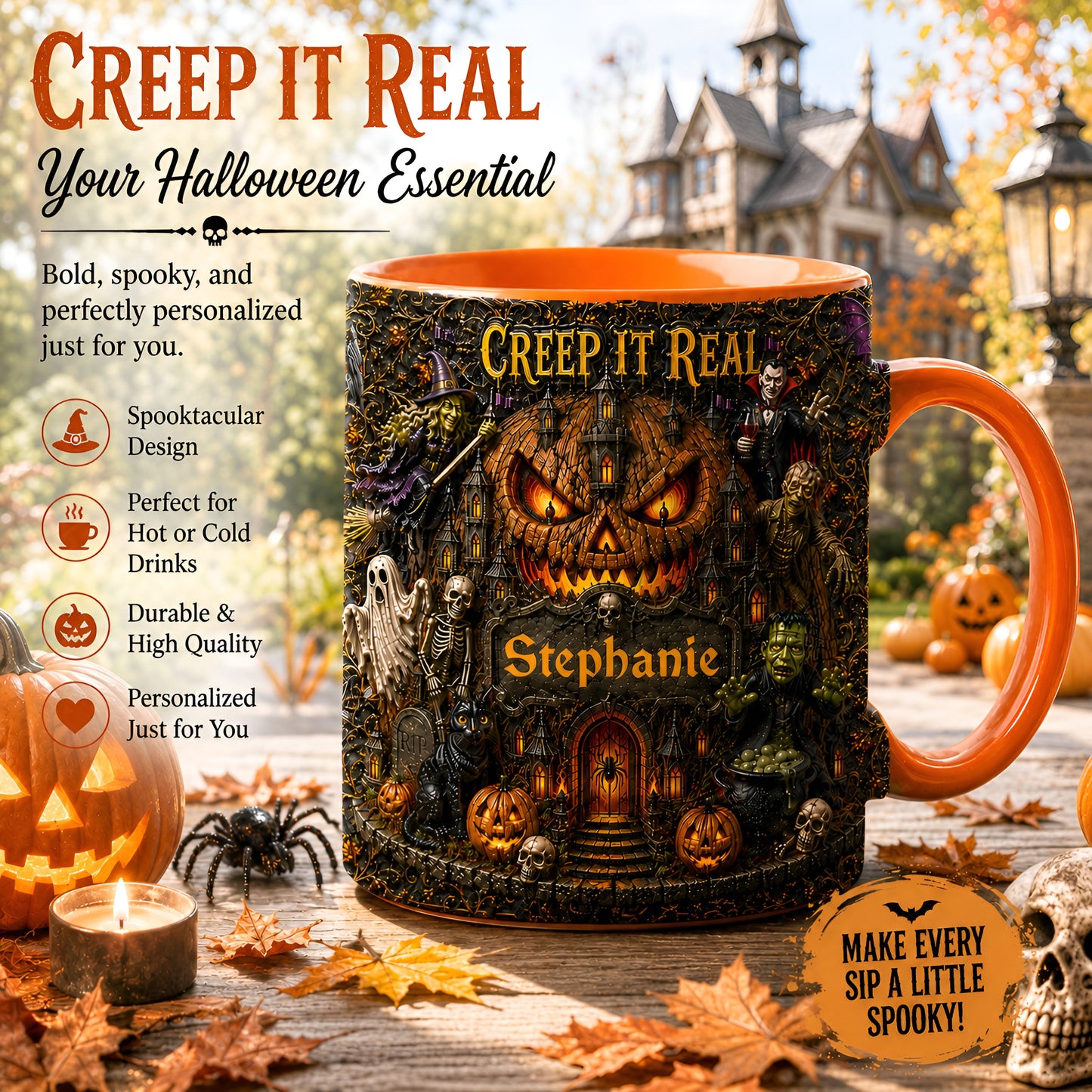 Creep It Real - Personalized 3D Accent Mug - Gift For Halloween