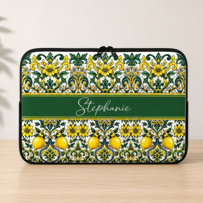 Mediterranean Style & Majolica Print Sun-Kissed Limoncello - Personalized Laptop Bag
