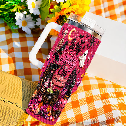 In My Spooky Era - Personalized Pink Halloween 40oz Rhinestone Tumbler With Straw