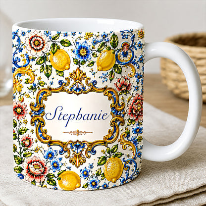 Mediterranean Style & Majolica Print Blue Lemon - Personalized 3D Accent Mug