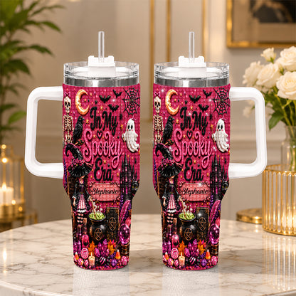 In My Spooky Era - Personalized Pink Halloween 40oz Rhinestone Tumbler With Straw