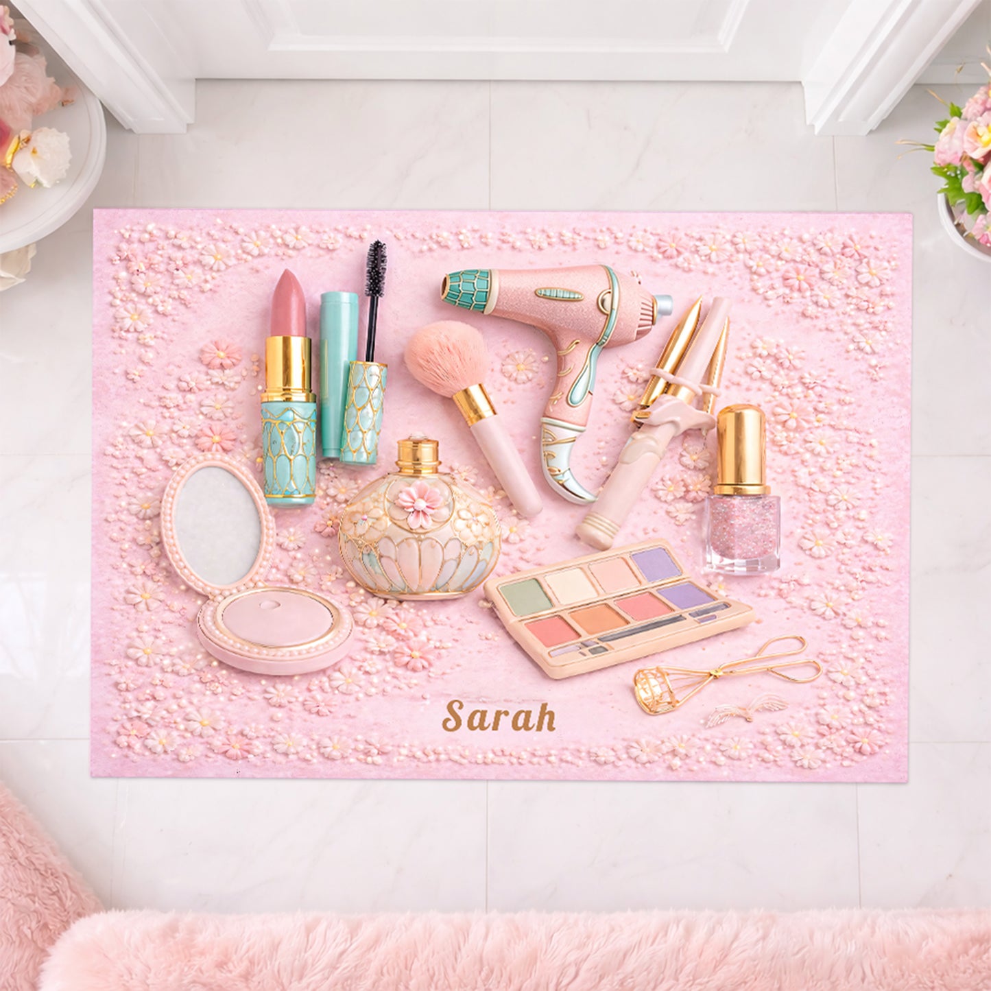 Personalized Makeup Doormat For Makeup Lovers – Custom Name Beauty Room Rug for Bedroom, Bathroom, Vanity Decor - Personalized Doormat