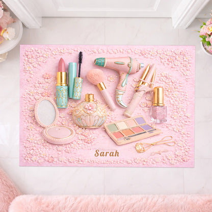 Personalized Makeup Doormat For Makeup Lovers – Custom Name Beauty Room Rug for Bedroom, Bathroom, Vanity Decor - Personalized Doormat