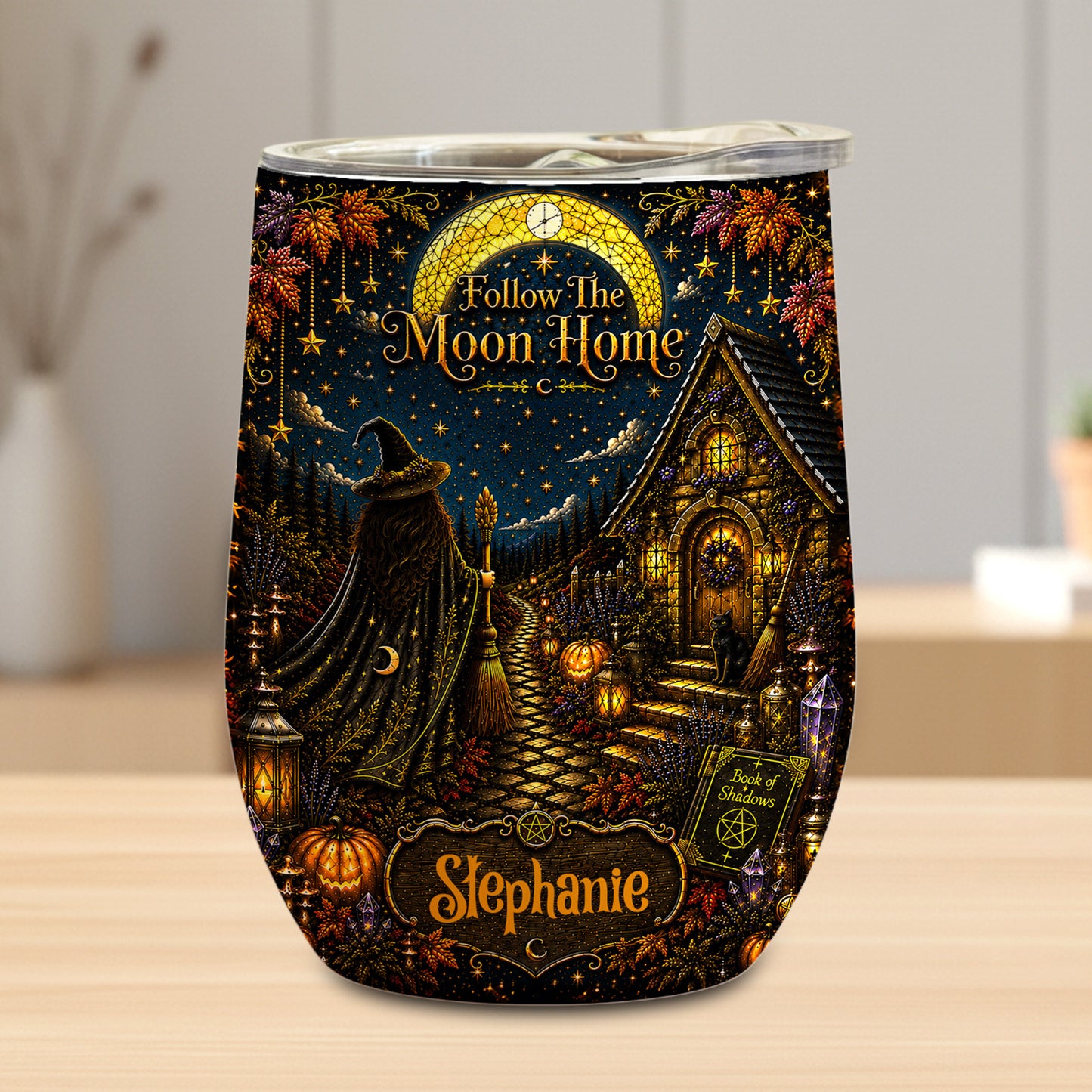 Follow The Moon Home - Personalized Witchcraft Wine Tumbler