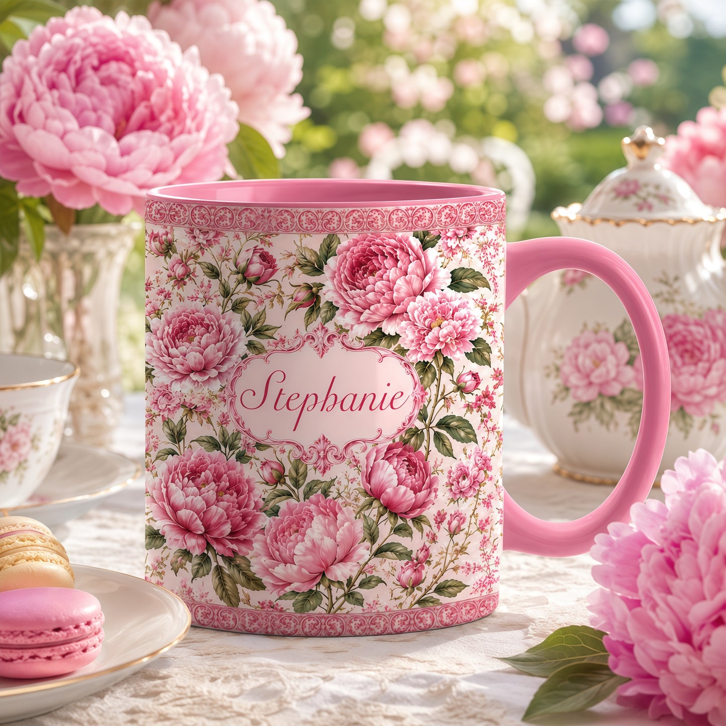 Charming Peony Paradise & Baroque Pattern - Personalized Laptop Bag