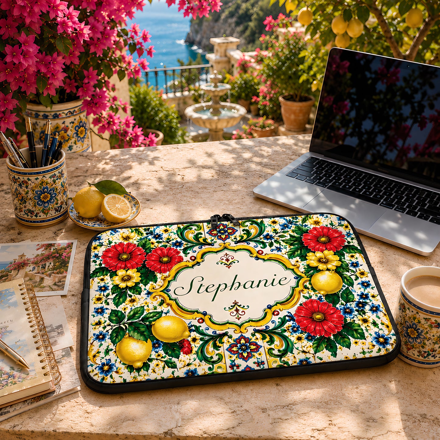 Mediterranean Style & Majolica Print La Dolce Vita - Personalized Laptop Bag