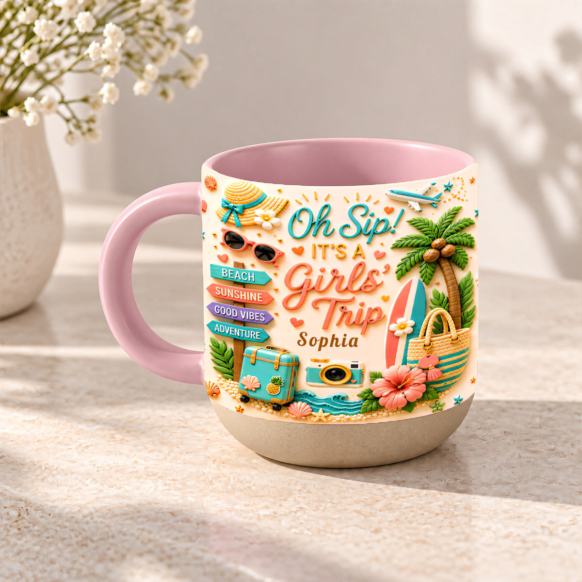 Oh Sip! It's a Girls' Trip - Personalized Pottery Mug - Girls Trip Gifts