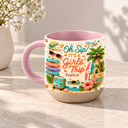 Oh Sip! It's a Girls' Trip - Personalized Pottery Mug - Girls Trip Gifts