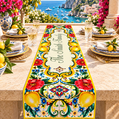 Mediterranean Style & Majolica Print La Dolce Vita - Personalized Table Runner