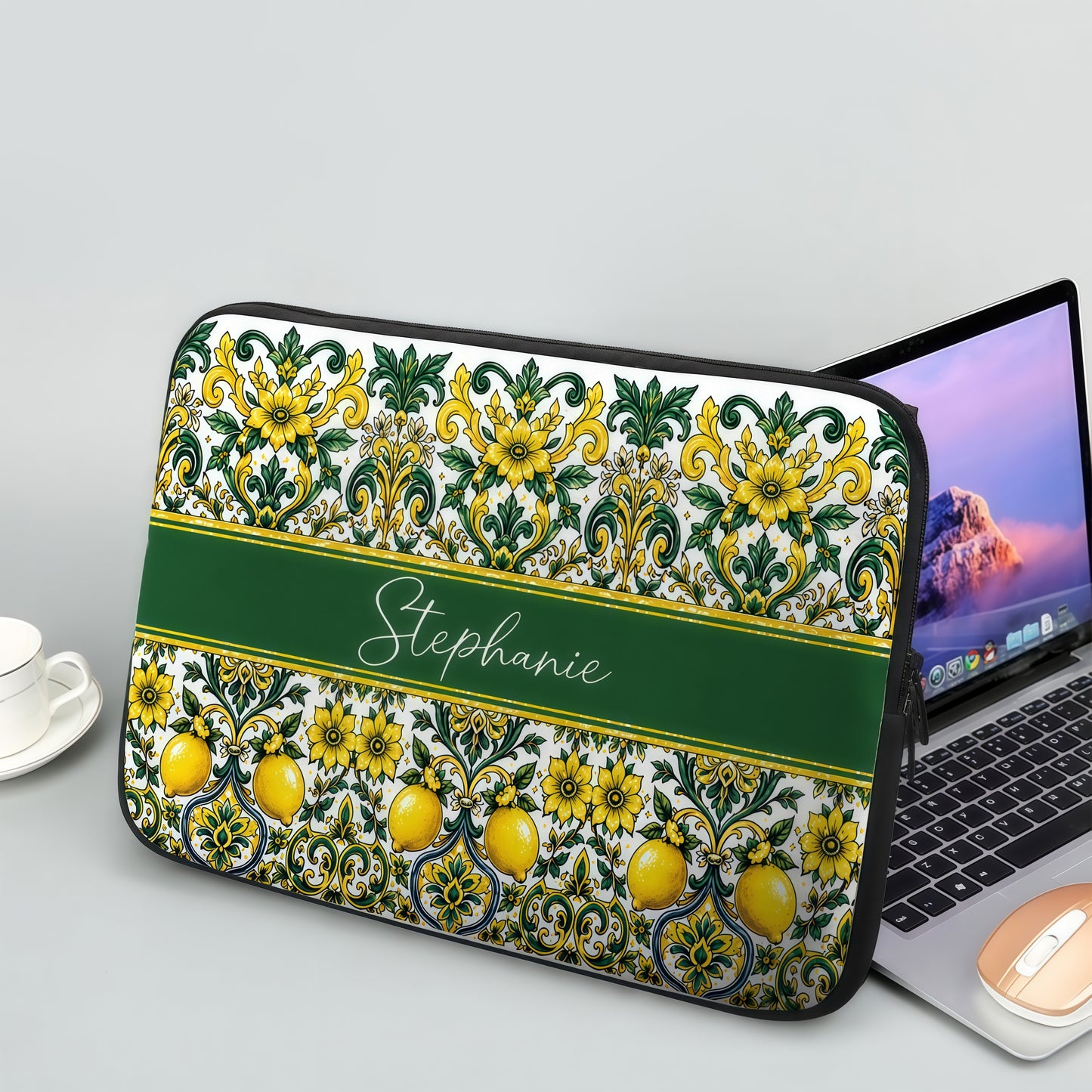 Mediterranean Style & Majolica Print Sun-Kissed Limoncello - Personalized Laptop Bag