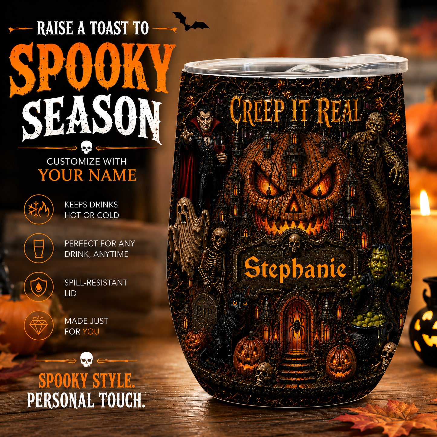 Creep It Real - Personalized Halloween Wine Tumbler - Gift For Halloween