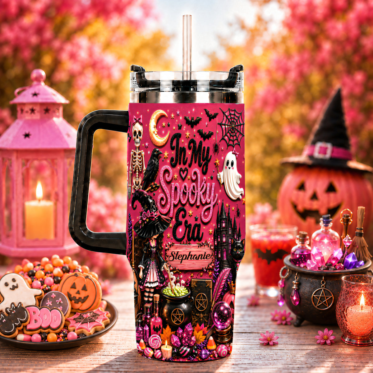 In My Spooky Era - Personalized Pink Halloween 40oz Tumbler With Straw