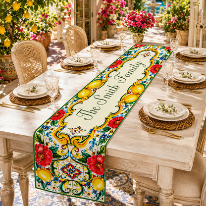 Mediterranean Style & Majolica Print La Dolce Vita - Personalized Table Runner