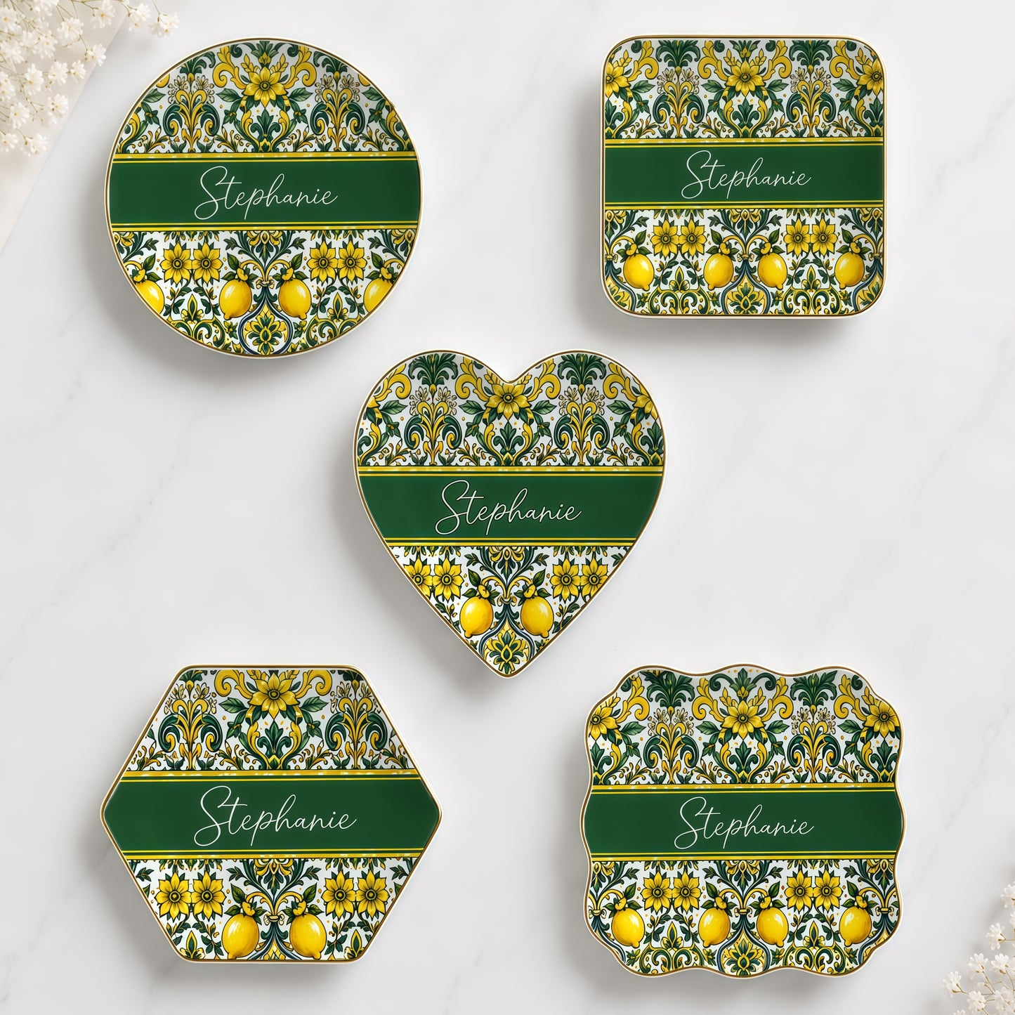 Mediterranean Style & Majolica Print Sun-Kissed Limoncello - Personalized Jewelry Dish