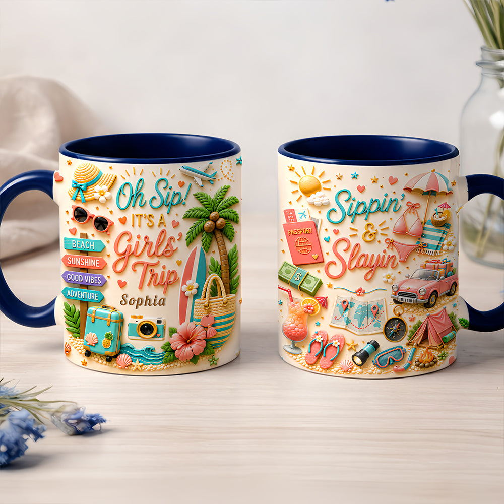 Oh Sip! It's a Girls' Trip - Personalized Girls' Trip Accent Mug - Gifts For Girls Trip
