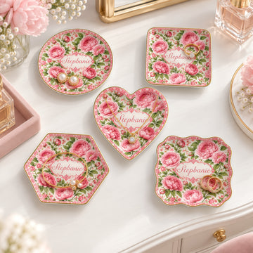 Charming Peony Paradise & Baroque Pattern - Personalized Jewelry Dish - Gift For Her, Bestie, Family Members
