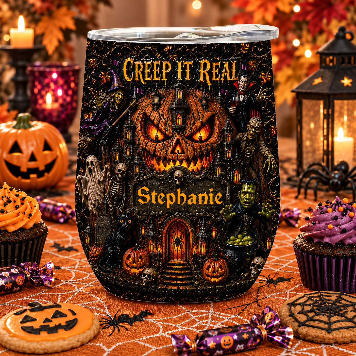Creep It Real - Personalized Halloween Wine Tumbler - Gift For Halloween