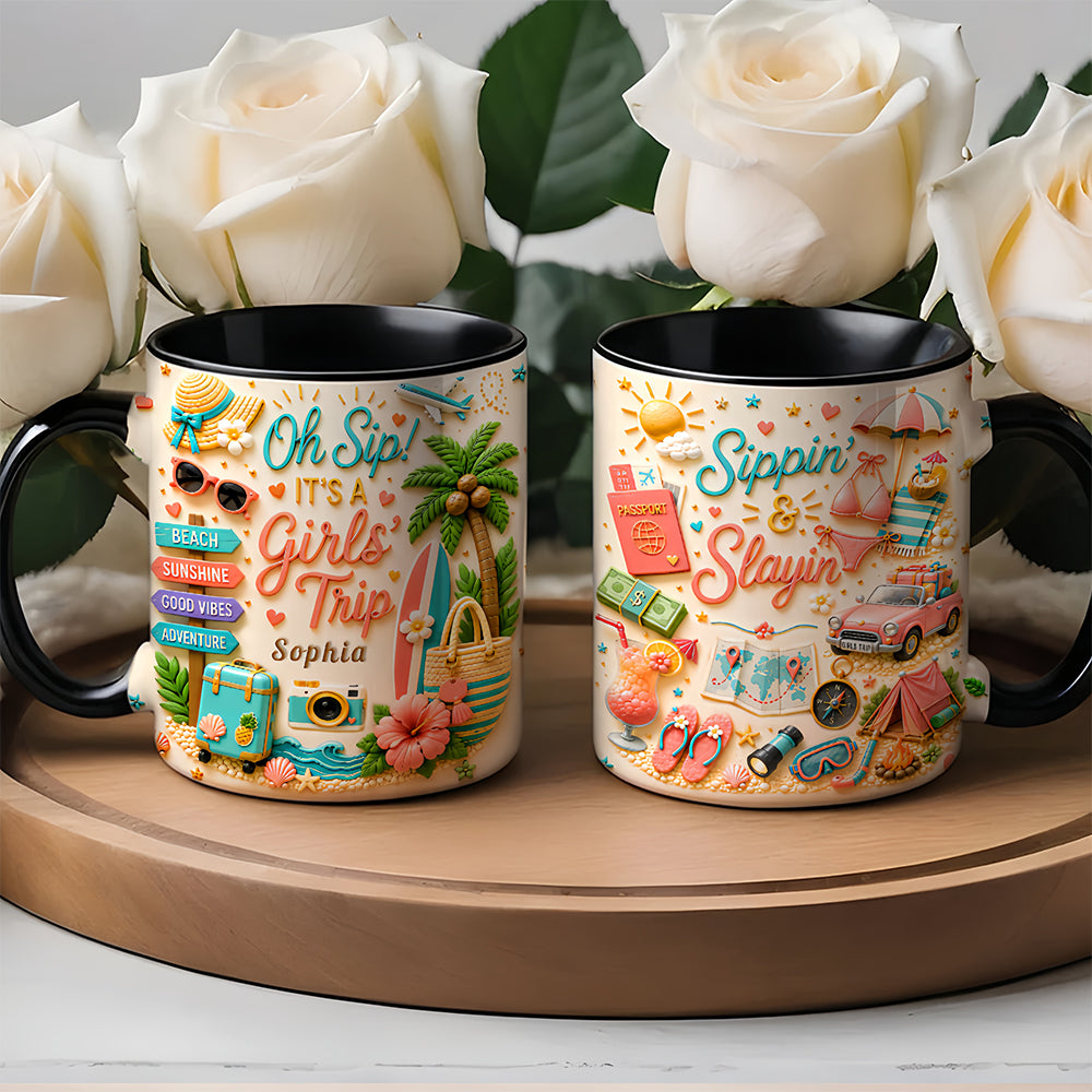 Oh Sip! It's a Girls' Trip - Personalized Girls' Trip Accent Mug - Gifts For Girls Trip