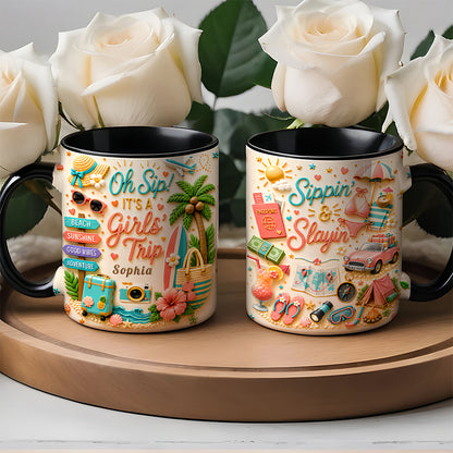Oh Sip! It's a Girls' Trip - Personalized Girls' Trip Accent Mug - Gifts For Girls Trip