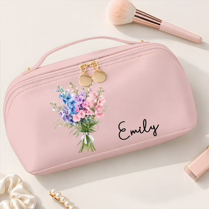 Birth Flower Cosmetic Bag for Women- Personalized Makeup Bag