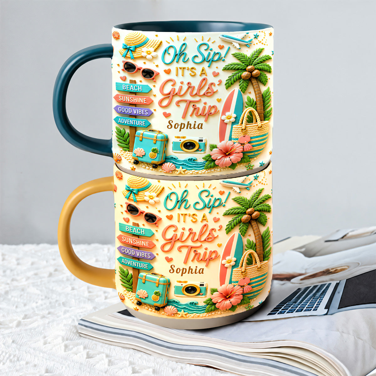 Oh Sip! It's a Girls' Trip - Personalized Pottery Mug - Girls Trip Gifts