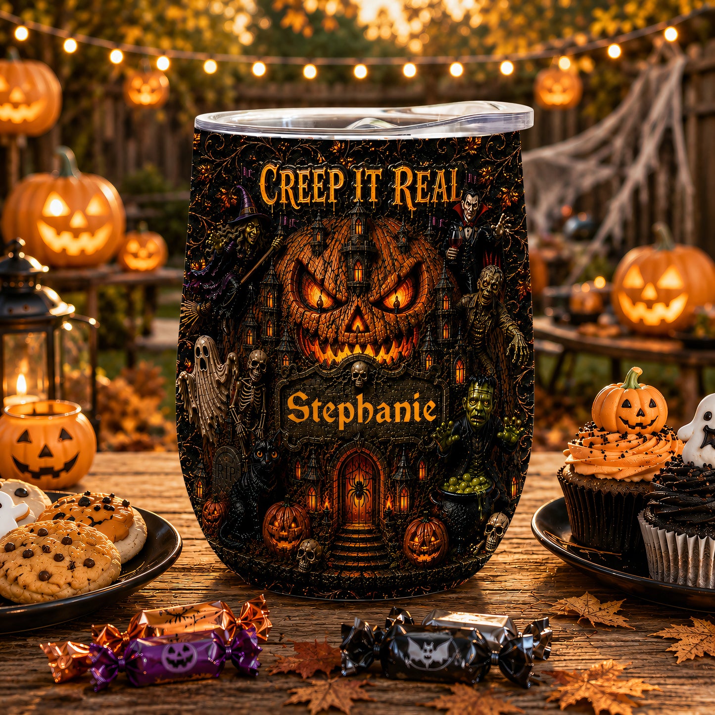 Creep It Real - Personalized Halloween Wine Tumbler - Gift For Halloween