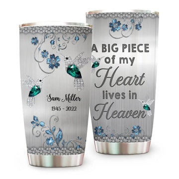 A Big Piece Of My Heart Lives In Heaven, Personalized Custom Memorial Tumbler, Memories In Heaven-Myprintsy