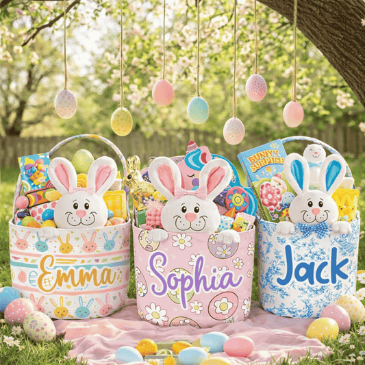 Basket for Kids – Custom Name Bunny Easter Basket Gift for Boys & Girls - Personalized Easter Basket
