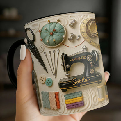 Vintage Sewing & Crafting - Personalized Accent Mug - Gift For Crafters