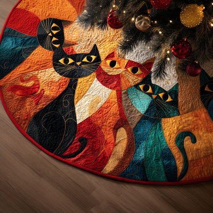 Abstract Cat Glow Christmas Quilted Tree Skirt-Myprintsy