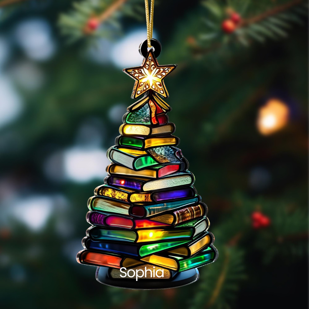 Book Christmas Tree - Gift For Friends, Book Lovers, Family Members - Personalized Acrylic Ornament