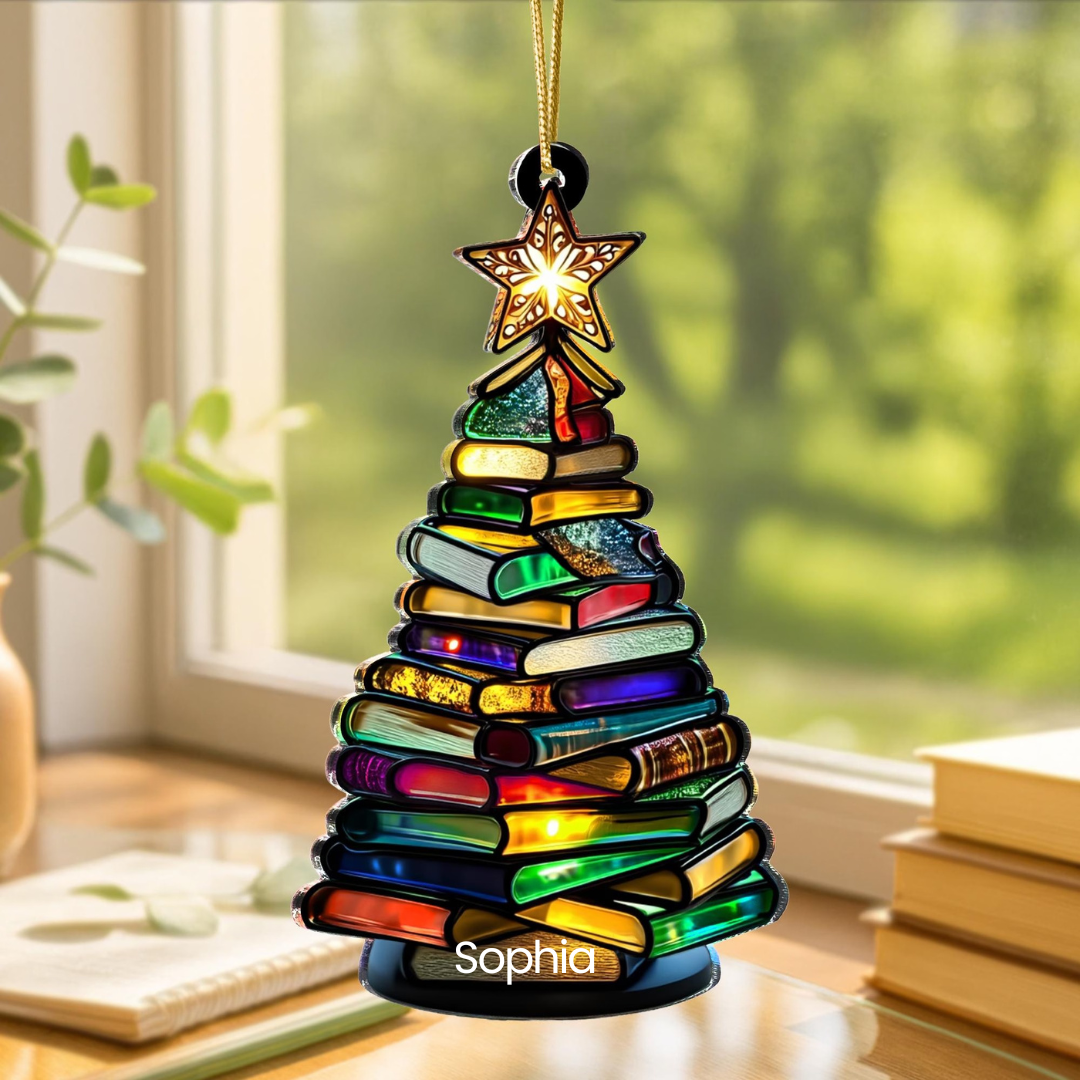 Book Christmas Tree - Gift For Friends, Book Lovers, Family Members - Personalized Acrylic Ornament