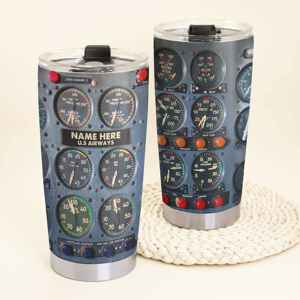 Airplane Dashboard - Personalized Stainless Steel Tumbler-Myprintsy