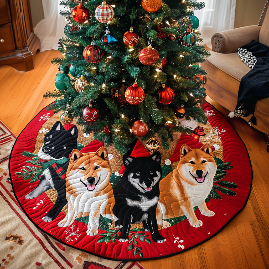 Akita Holiday Harmony Christmas Quilted Tree Skirt-Myprintsy