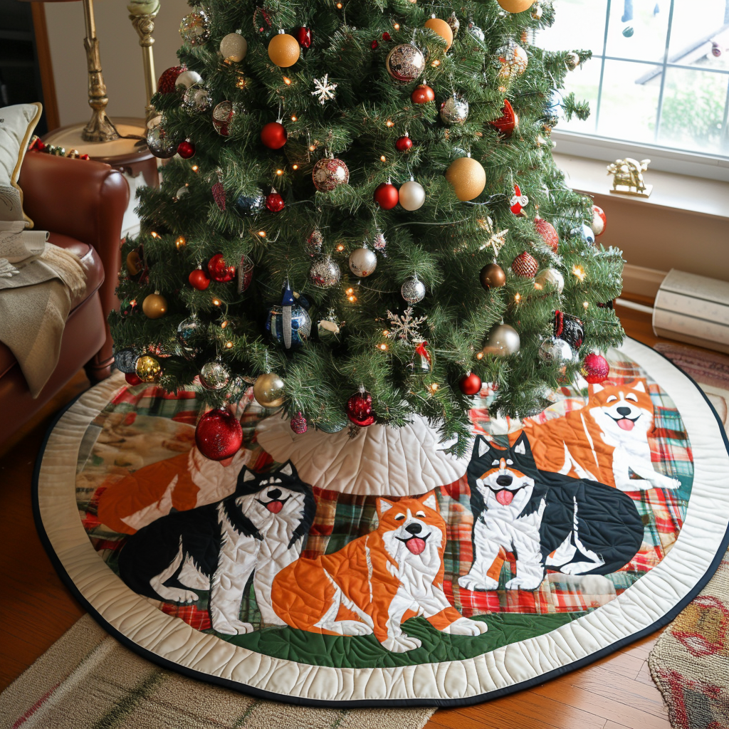 Akita Snowflake Magic Christmas Quilted Tree Skirt-Myprintsy