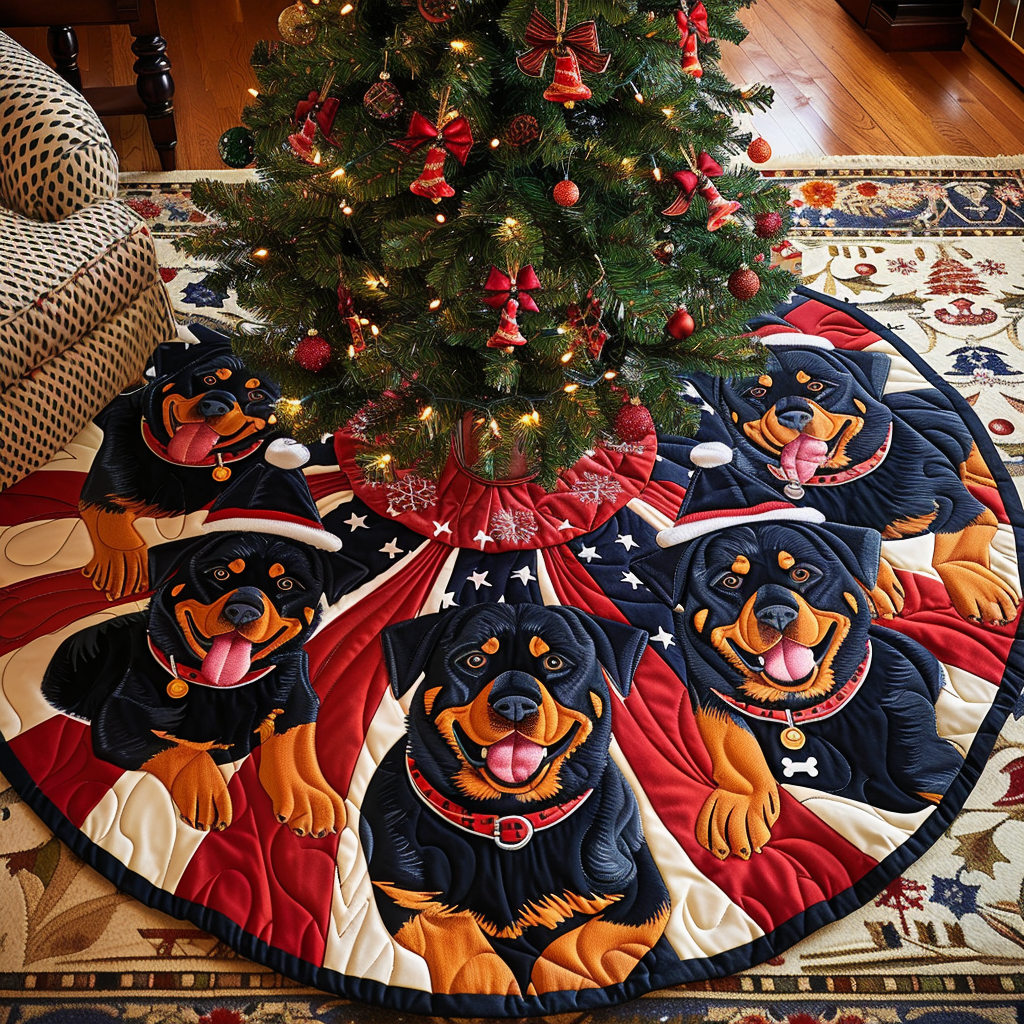 American Rottweiler Spirit Christmas Quilted Tree Skirt VTQ-Myprintsy