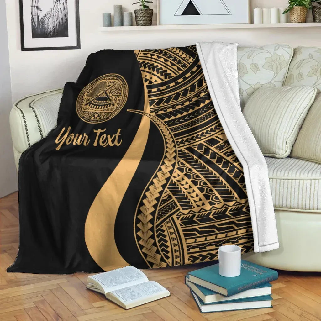American Samoa Custom Personalised Premium Blanket - Gold Polynesian Tentacle Tribal Pattern-Myprintsy