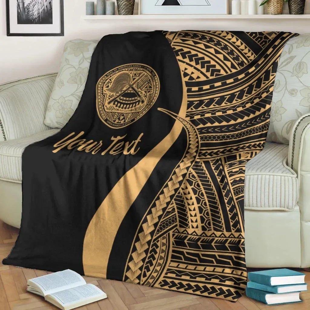 American Samoa Custom Personalised Premium Blanket - Gold Polynesian Tentacle Tribal Pattern-Myprintsy