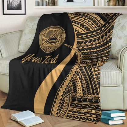 American Samoa Custom Personalised Premium Blanket - Gold Polynesian Tentacle Tribal Pattern-Myprintsy