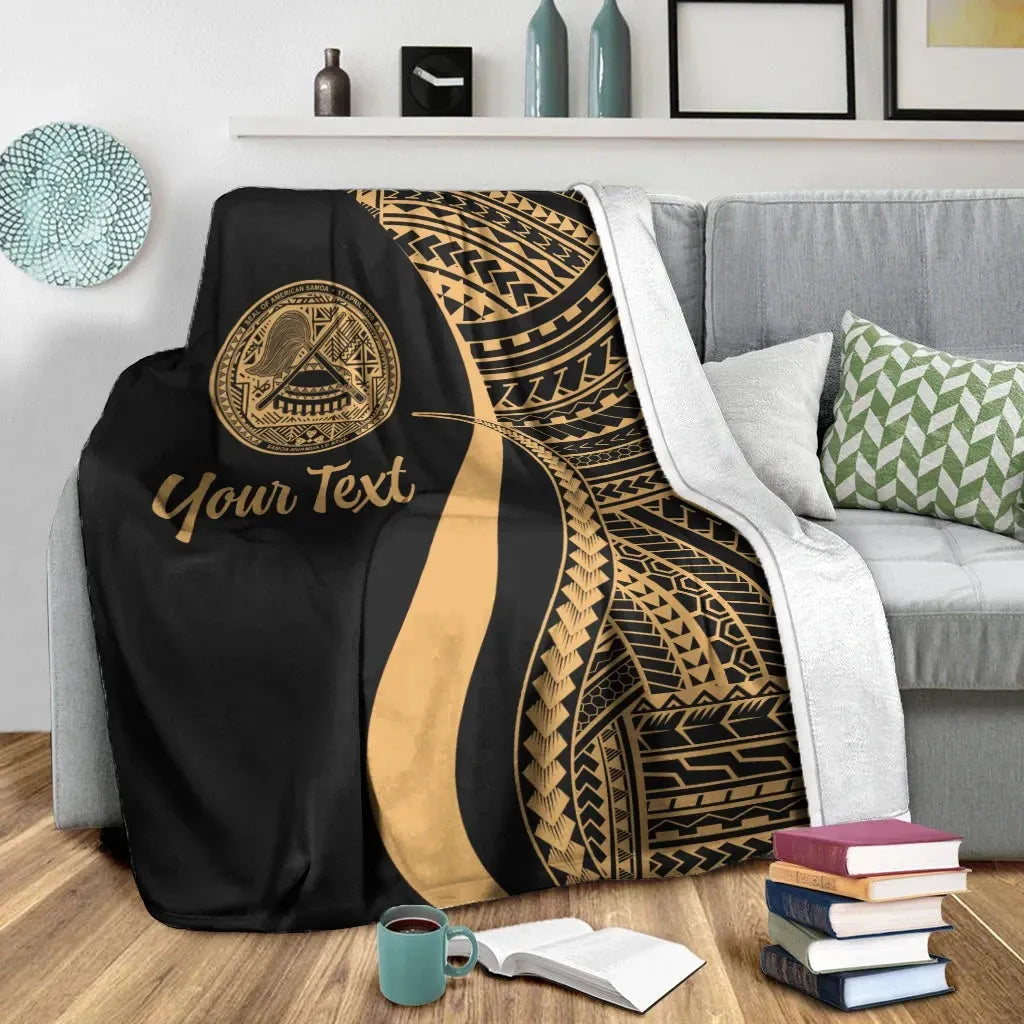 American Samoa Custom Personalised Premium Blanket - Gold Polynesian Tentacle Tribal Pattern-Myprintsy